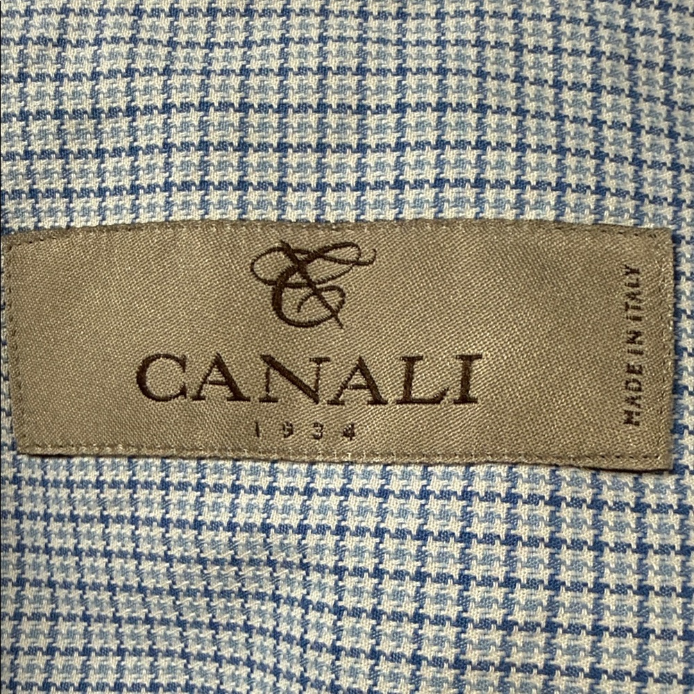 NWOT Canali Men’s Luxury Italian Shirt Sky Blue Checkered Dress Shirt, L - Picture 9 of 9